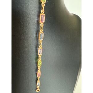 Multi-Color Glass Stone emerald cut Bracelet – New– 18K Gold-Plated – 7″ – 2.2 g